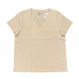 NWT J. Crew Caribbean Sand Beige Short-Sleeve Vintage Cotton V-Neck Tee